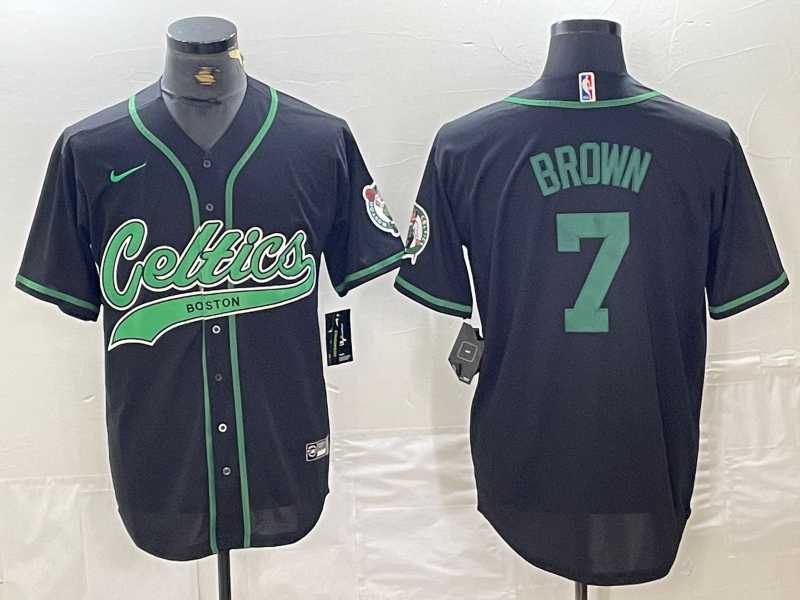 Men%27s Boston Celtics #7 Jaylen Brown Black Cool Base Stitched Baseball Jersey